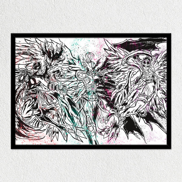 Angels Sumi-e Painting Mounted Art Print