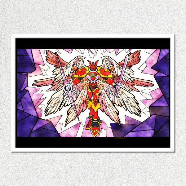 Gallantmon Crimson Mode Stained Glass Mounted Art Print