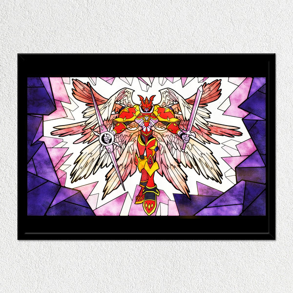 Gallantmon Crimson Mode Stained Glass Mounted Art Print