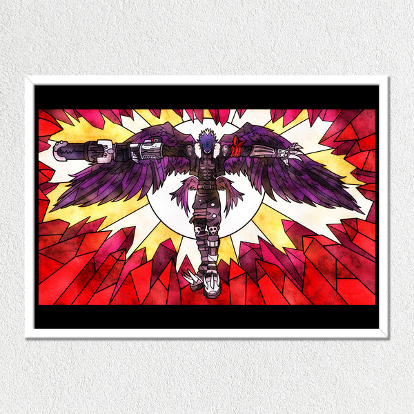 Beelzemon Burst Mode Stained Glass Mounted Art Print