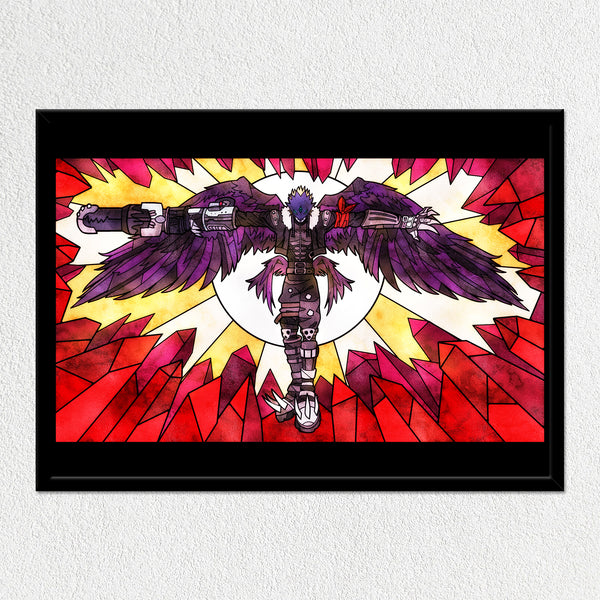 Beelzemon Burst Mode Stained Glass Mounted Art Print