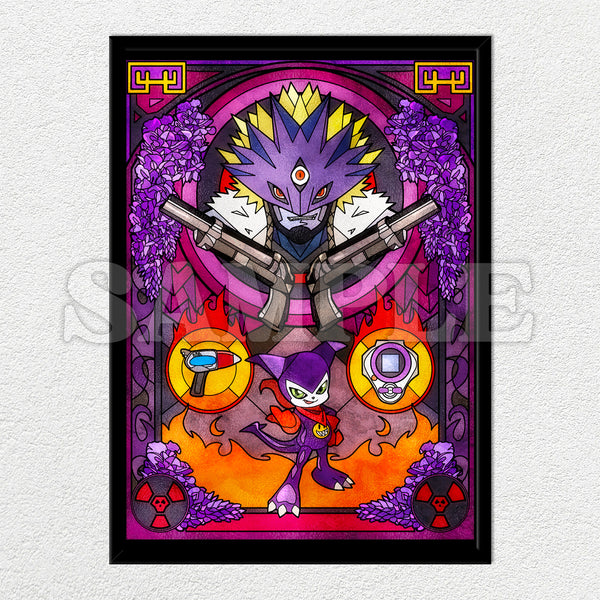 Beelzemon & Impmon Stained Glass Mounted Art Print