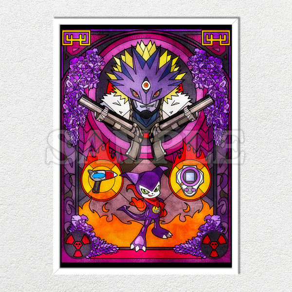 Beelzemon & Impmon Stained Glass Mounted Art Print