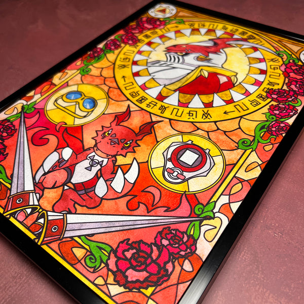 Gallantmon & Guilmon Stained Glass Mounted Art Print