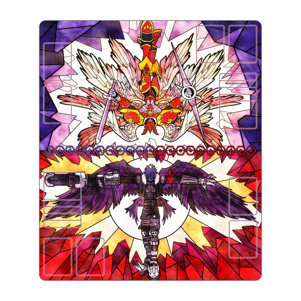 Beelzemon Blast & Gallantmon Crimson Stained Glass Art TCG 2-Player Playmat