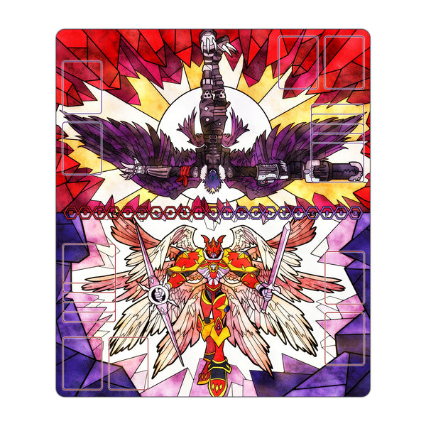 Beelzemon Blast & Gallantmon Crimson Stained Glass Art TCG 2-Player Playmat
