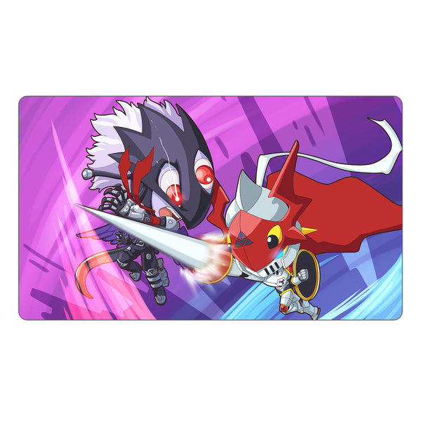 Beelzemon vs Gallantmon Chibi Art TCG Playmat