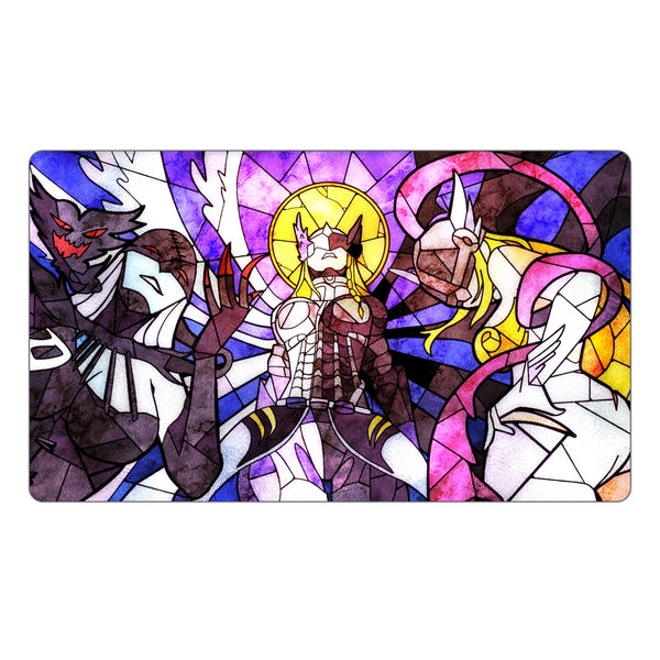 Mastemon, LadyDevimon, Angewomon Stained Glass Art TCG Playmat