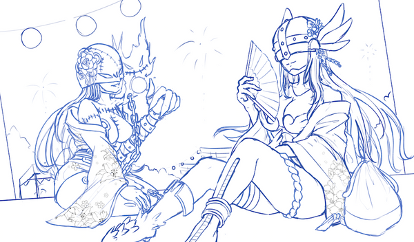 Angewomon & LadyDevimon Summer Festival Natsu Matsuri TCG Playmat