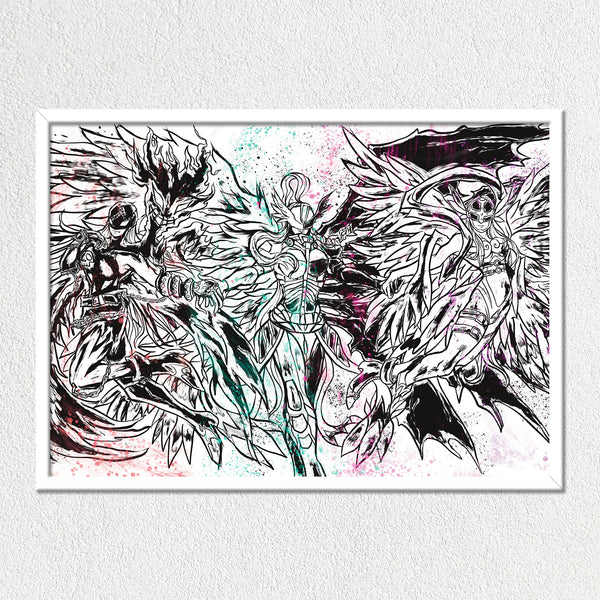 Angels Sumi-e Painting Mounted Art Print