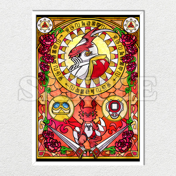 Gallantmon & Guilmon Stained Glass Mounted Art Print