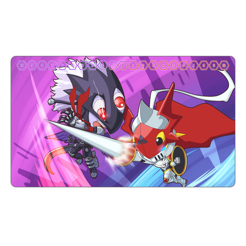 Beelzemon vs Gallantmon Chibi Art TCG Playmat