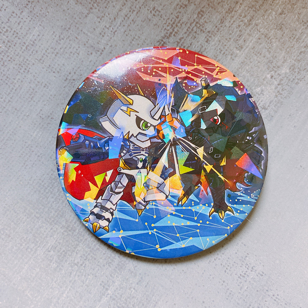 Omnimon vs Zwart Defeat Shiny Can Badge – Usagi Draws