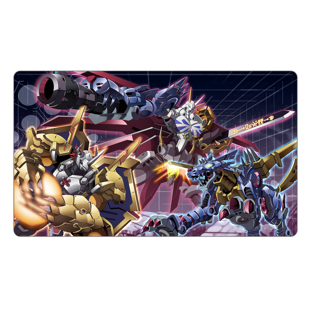 Omnimon, WarGreymon and MetalGarurumon TCG Playmat Usagi Draws Omnimon, WarGreymon and MetalGarurumon TCG Playmat Usagi Draws