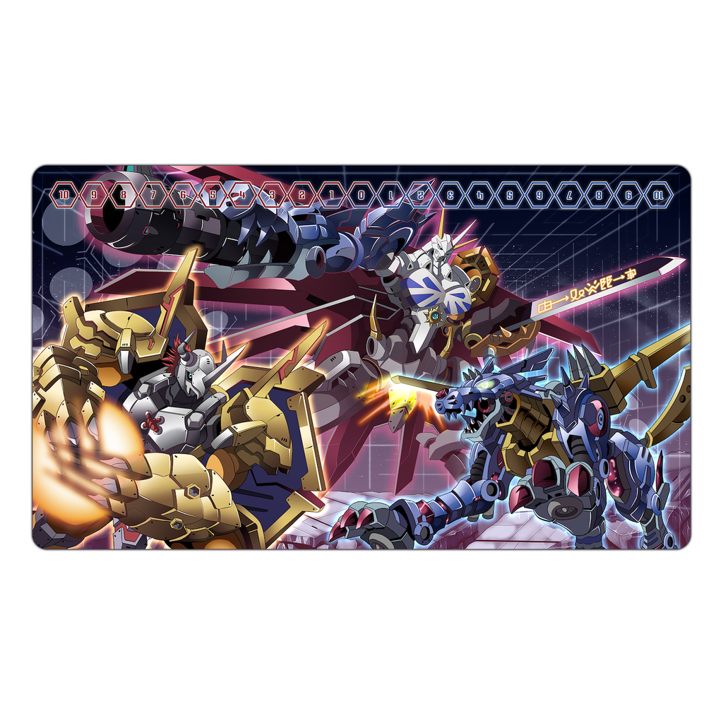 Omnimon, WarGreymon and MetalGarurumon TCG Playmat Usagi Draws Omnimon, WarGreymon and MetalGarurumon TCG Playmat Usagi Draws
