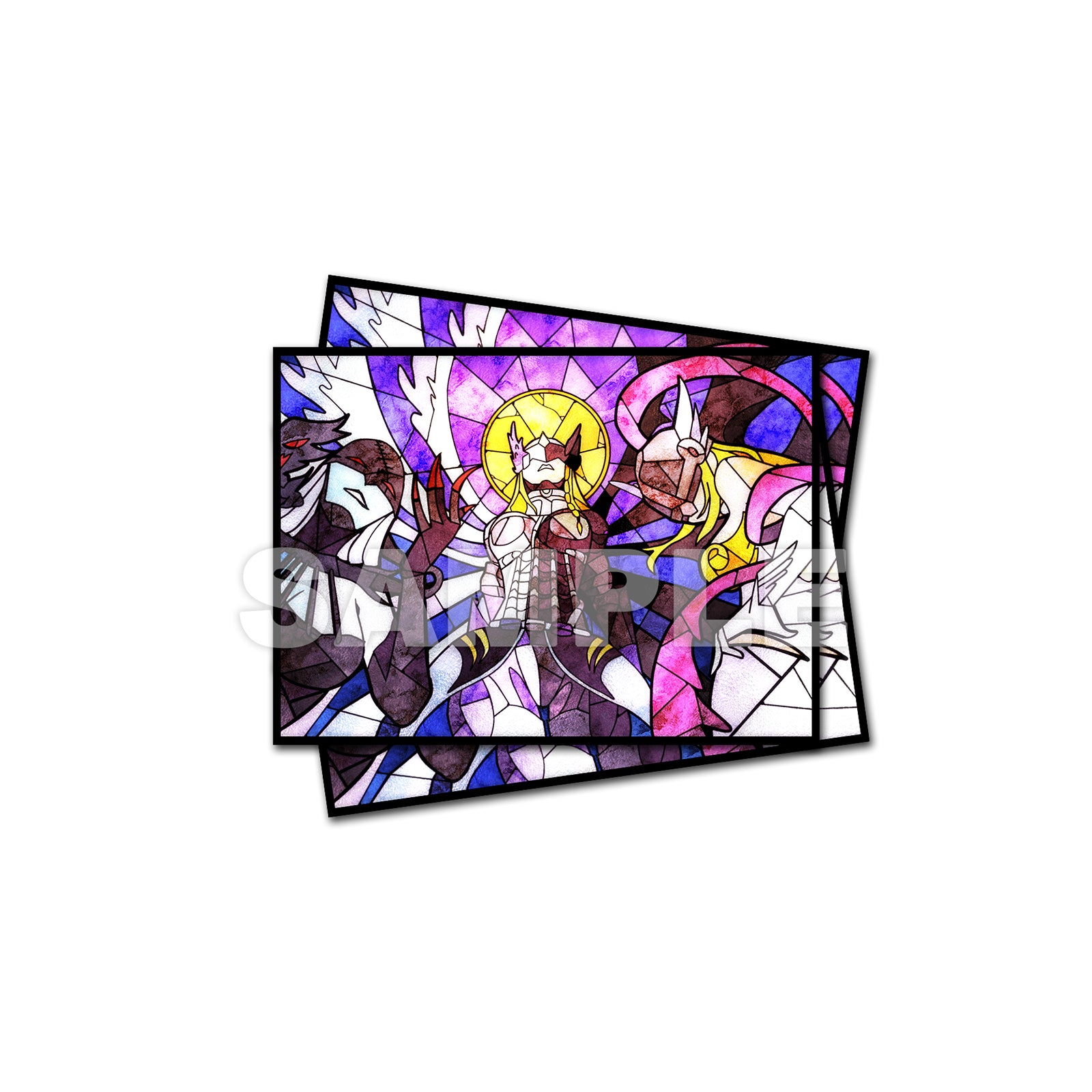 Mastemon, LadyDevimon, Angewomon Stained Glass Standard Size Card Sleeves Mastemon, LadyDevimon, Angewomon Stained Glass Standard Size Card Sleeves