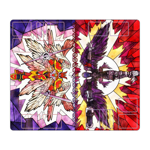 Beelzemon Blast & Gallantmon Crimson Stained Glass Art TCG 2-Player Playmat